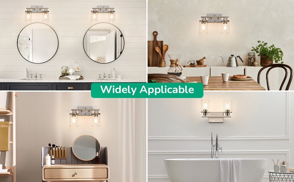 Modern Brushed Nickel Vanity Light 2 Light Clear Glass Wall Sconce Bathroom