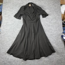 Donna Morgan Fit & Flare Midi Dress Womens 10 Black Plunge V Neck Back Zip Flowy