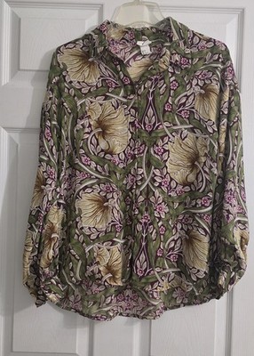 H&M Morris & Co. Floral Shirt Button Up Cotton Womens Size 6 Art Nouveau Boho