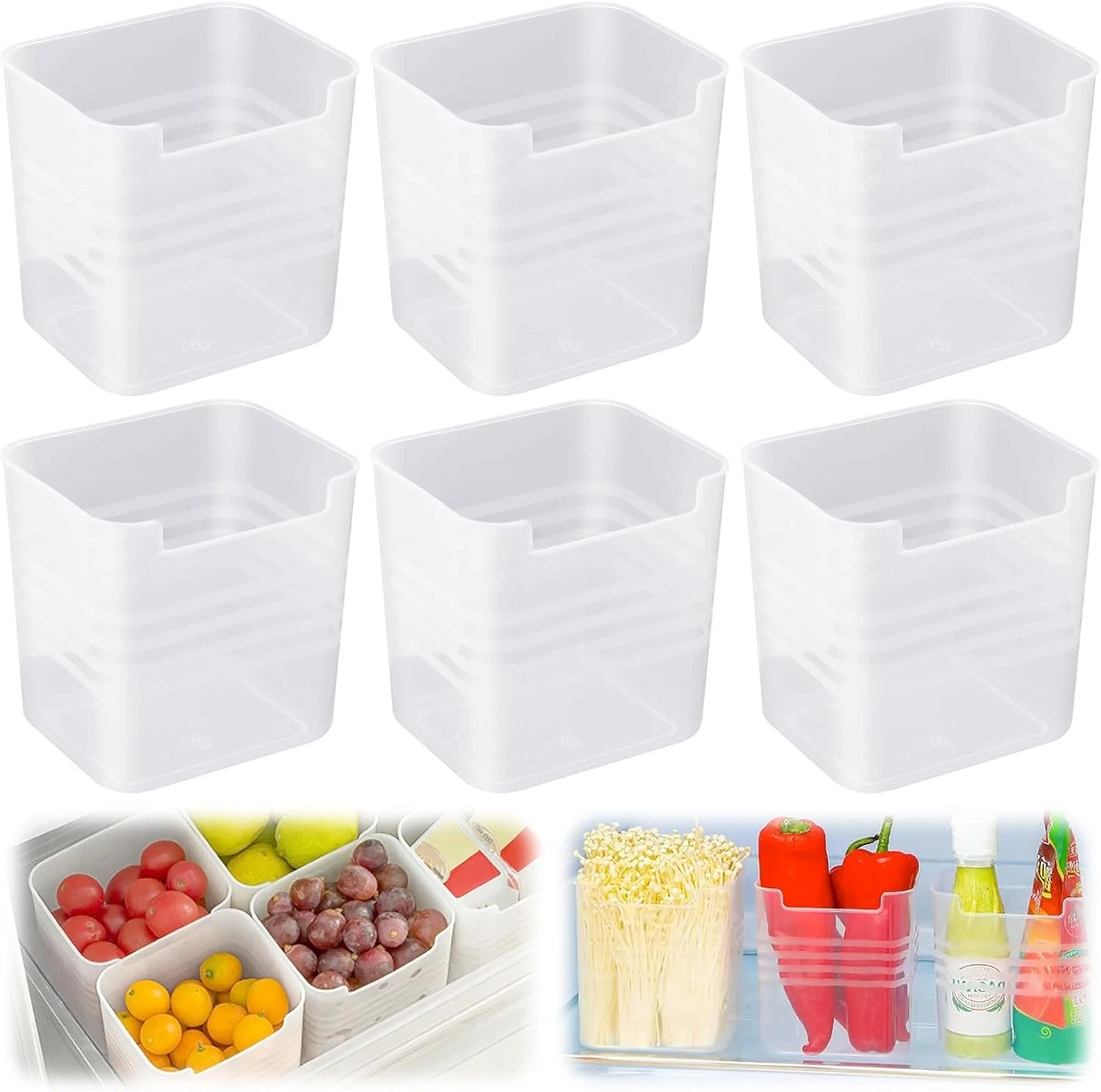 6PCS Fridge Organizer Bins,Refrigerator Side Door Storage Box,Fridge Container