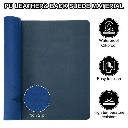 35"x17" Large Desk Mat, PU Leather Dual Side Large Desk Pad, Dark Blue - Afbeelding 3 van 6