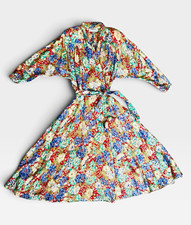 Vintage 80s 90s Magneto Rayon Floral Wrap Maxi Dress Dolman Sleeve Belted Medium