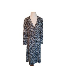 Uniqlo Floral Long Sleeve Belted Maxi Sheat 40s Style Button Up Dress M