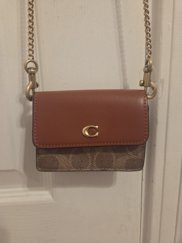 Coach Signature Colorblock Coated Canvas/Leather Card Case w/ Detachable Chain