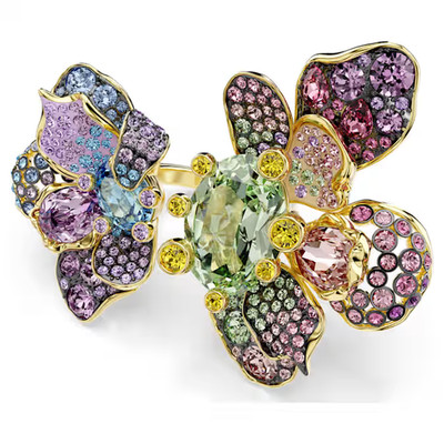 Swarovski Idyllia Pavé Flower Ring Multicolor Crystal Gold Tone Elegant