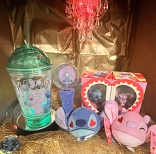 Disney Stitch Light Up Tumbler Cup Angel Plush Keychains Bundle Spinner Gift Set