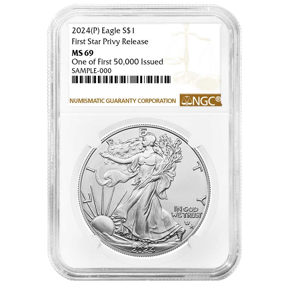 2024年　イーグル銀貨 FIRST STRIKE STAR privy 2024(P) $1 1-oz Silver Eagle w/Star Privy Mark PCGS MS70 FS