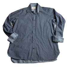 TED BAKER Endurance Classic Fit Shirt Men 16 L/XL Blue Patterned Flip Cuff