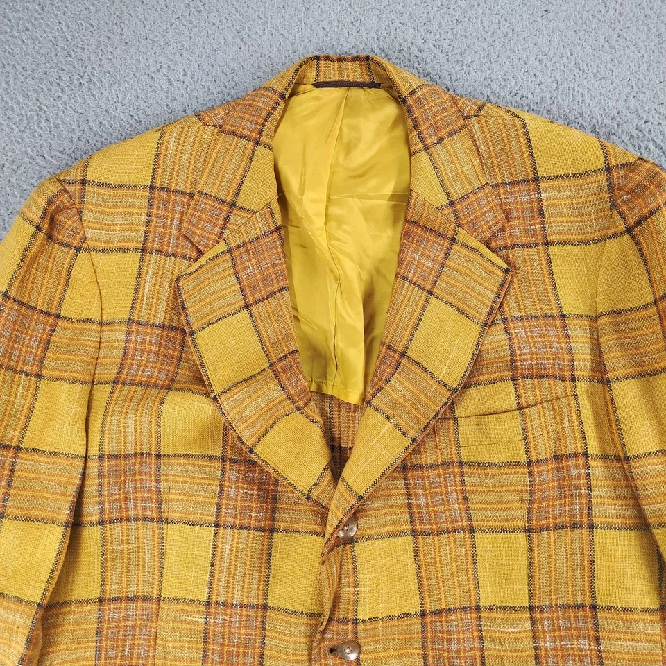 Blazer De Colección Hart Schaffner & Marx Hombres 44R Grande Amarillo Cuadros 3 Botones EE. UU. AÑOS 70 Foto 4 de 4