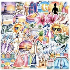 50pc Tropical Summer Ocean Beach Sticker Decal Lot Scrapbook, Laptop, Journal