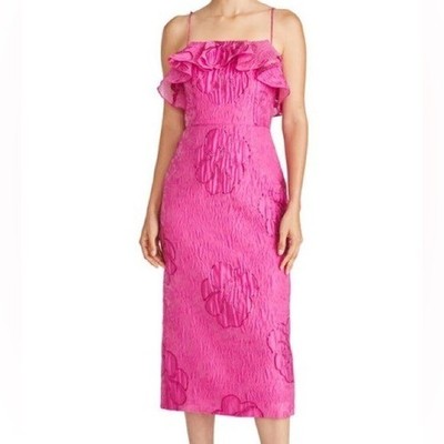 $545 NWOT Pink ML Monique Lhuillier  Cynthia  Floral Jacquard Midi Dress Sz 4