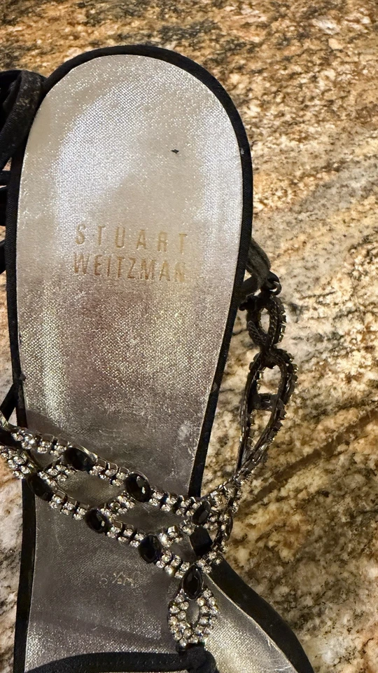 CHristan Lacroix Black Silk Satin Rhinestone Embellished Size 8.5 - Image 4 of 4