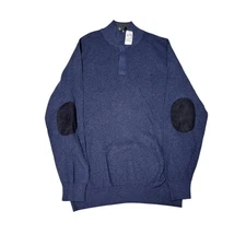 NWT JOS A BANK Mens Navy Blue Cotton Quarter Zip Sweater Elbow Patches XL