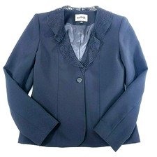 Kasper Blazer Women Size 6 Black Lace Trim Lined Long Sleeve Jacket Work Career