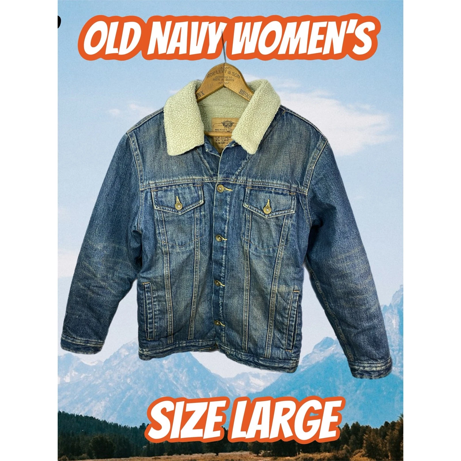 Old Navy Denim Jacket Women's Large Sherpa Fleece Lining Unisex