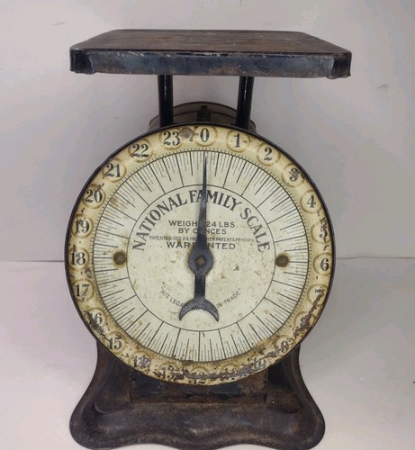 VINTAGE ANTIQUE PRIMITIVE 1912 NATIONAL FAMILY SCALE 24 lbs Pounds 