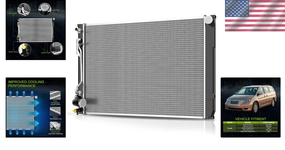 High-Efficiency Radiator for 2005/2006 Toyota Sienna 3.3L V6 - Easy Installation - Image 2 of 4