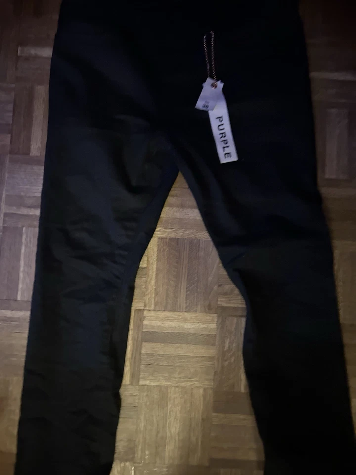 Pantalones de mezclilla marca púrpura para hombre 36x32 negros P001 calce ajustado desgastados dobladillo crudo Foto 3 de 4