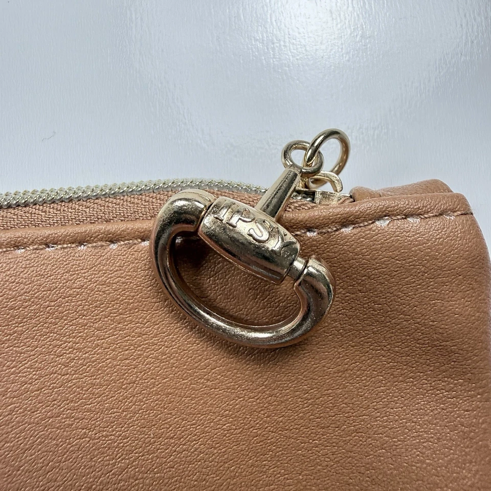 Bolso IPSY Glam Bolsa de Cuero Sintético Tostado Mosquetón a Rayas Clip Cosmético Bolsa de Viaje Foto 2 de 4