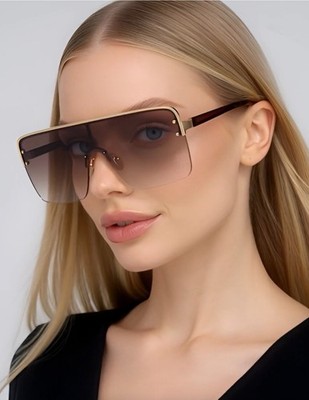 Gafas de Sol Lentes de Moda Disenador Cuadrado Dorado Grande XL Marco de Metal