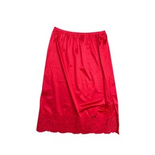 VTG Vanity Fair Red Lace Trim Half Slip Skirt Antron Nylon Side Slit Mediu