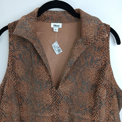 Mimi Maternity Dress Sleeveless Collared Snake Print Lined Brown 90's Small NWT - Picture 4 of 6