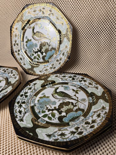 Vintage Set of 6 Beautiful Bird Japanese Saji Fine China,Gold&Green 1960's,VGC! - Picture 16 of 24