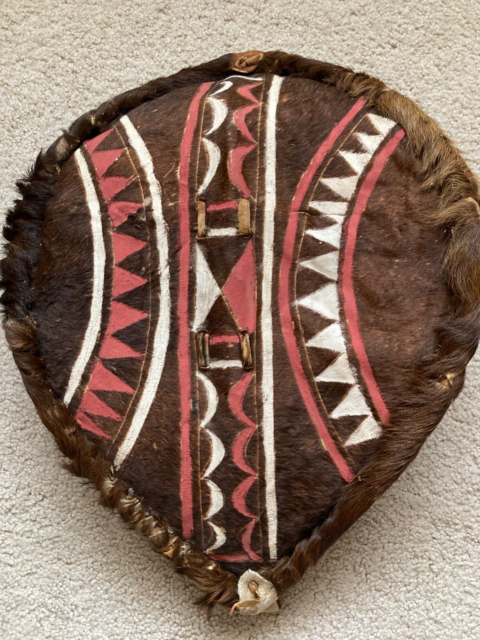 vintage hand made African Maasai tribal battle warriors shield wood and leather QN10764