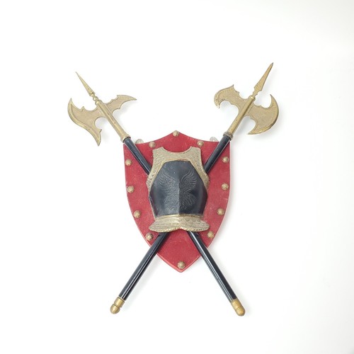 Vintage Antique MBC Japan Coat of arms plaque wall decor Battle Axe armour 