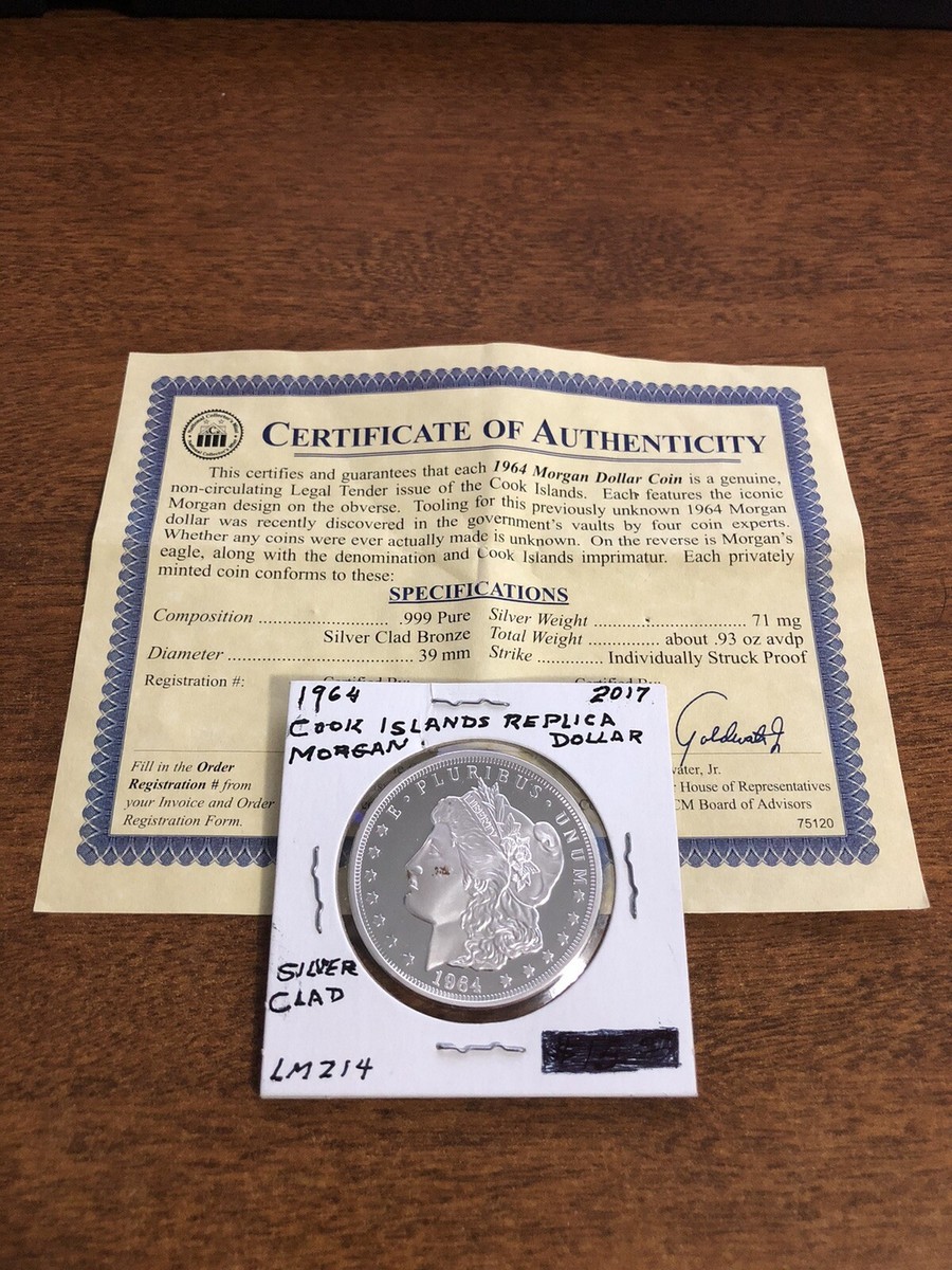 2017 Cook Islands 1964 Morgan Dollar Copy Silver Plated