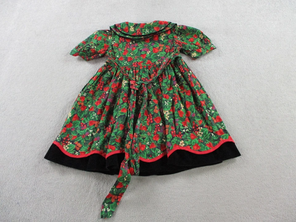 Vestido DE COLECCIÓN Niñas Talla 5 Verde Rojo Fresa Frutado Estampado Casa Hecho en EE. UU. Foto 3 de 4