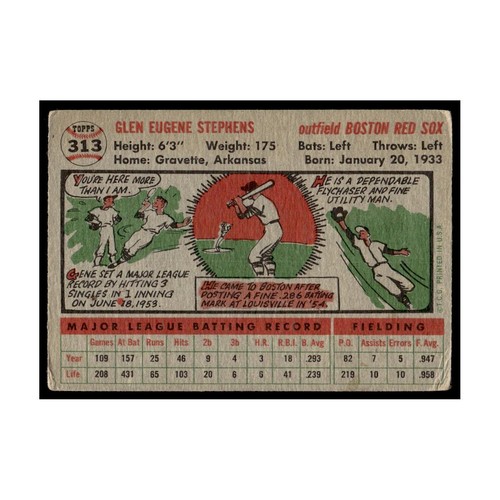 Gene Stephens 1956 Topps #313 Boston Red Sox Baseball Card VG - Picture 2 of 3