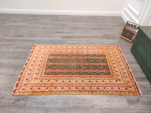 Orange Green Persian Rug, Living Room Rug, Antique Handmade Wool Rug, 3.5x5.4 ft - Picture 4 of 10