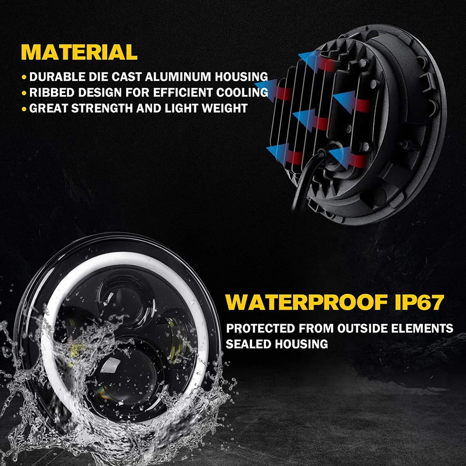 Faros LED de 7" DRL + luz antiniebla halo de 4" para Jeep Wrangler JK JKU 2007-2017 Foto 4 de 4