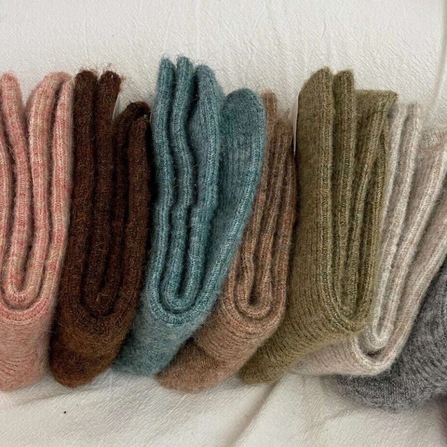 5Pairs Wool Crew Fuzzy Color Cozy Knit Boot Women Girls Fanshion Aesthetic Socks