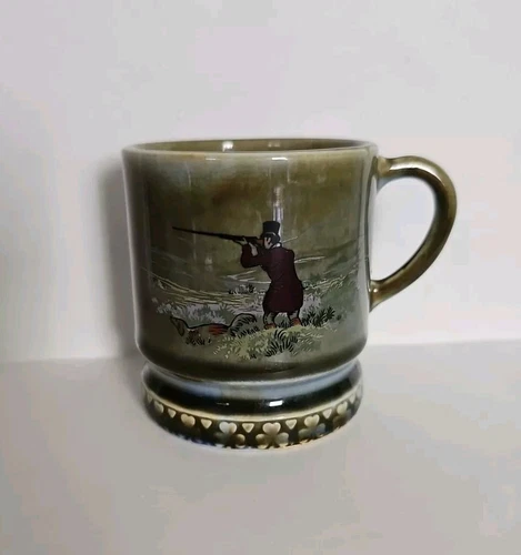 Vintage Wade Irish Porceline Small Blue Pottery Coffee Mug Hunting Scene