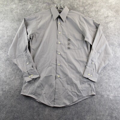 Arrow Mens Shirt Small Gray Button Up Long Sleeve Solid Fitted Poplin No Wrinkle