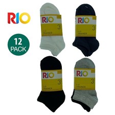 Rio 12 Pk Cotton Rich Kid Trainer School Socks Black White Navy Grey R79183 Bulk