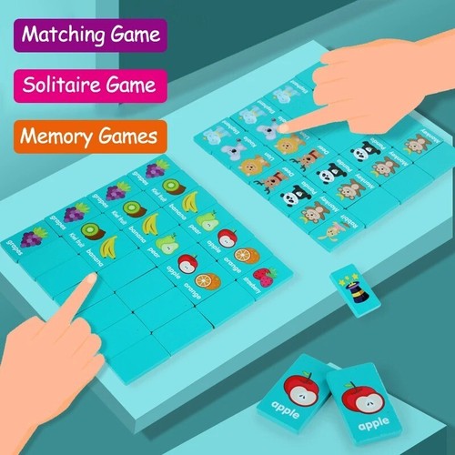 Kid Wooden Memory Solitaire Matching Family Board Games Early Educational Puzzle - Picture 2 of 8