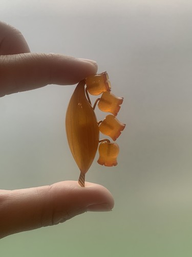 Lily Of The Valley Amber Pin Baltic Amber Pin May Birth Flower Carved Amber Pin
