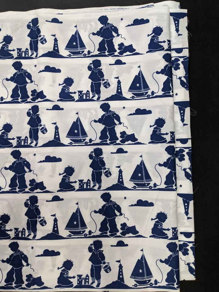 Muestreador de siluetas costeras de tela Daisy Kingdom de colección de 5 yardas estampado náutico azul Foto 2 de 4