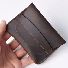 GENUINE LEATHER Men Small ID Credit Card Wallet Holder Slim Case Pocket US