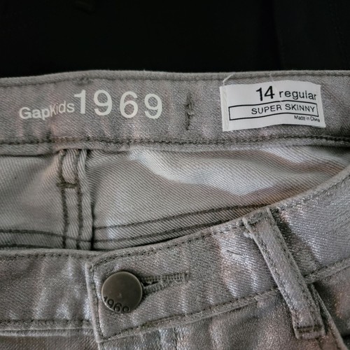 Gap Kids Jeans 1969 Super Skinny Girls Size 14 Metallic Silver - Picture 3 of 13