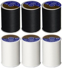 6 Pack Bundle - 3 Black  3 White - Dual Duty All-Purpose Thread - Three 400 ...