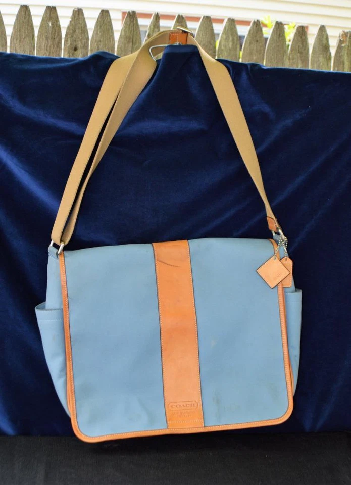 Authentique Coach J045-6437 Transatlantic Messager Portable Sac Bleu / Fauve - Photo 1/1