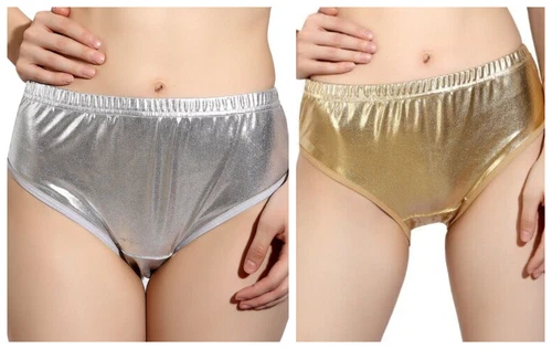 Womens Shiny Metallic Panty Briefs Ladies Wetlook Knicker Underwear Short Pantie