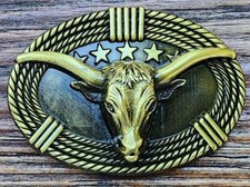 NEW BULL HEAD LONG HORN GOLD BRONZE STARS WESTERN COWBOY RODEO BELT BUCKLE