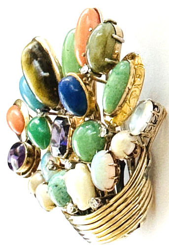 Opal Cat's Eye Chrysoberyl 14k Gold Multi Gem Stick Pin Brooch 2.25 x 2.25" - Picture 14 of 21