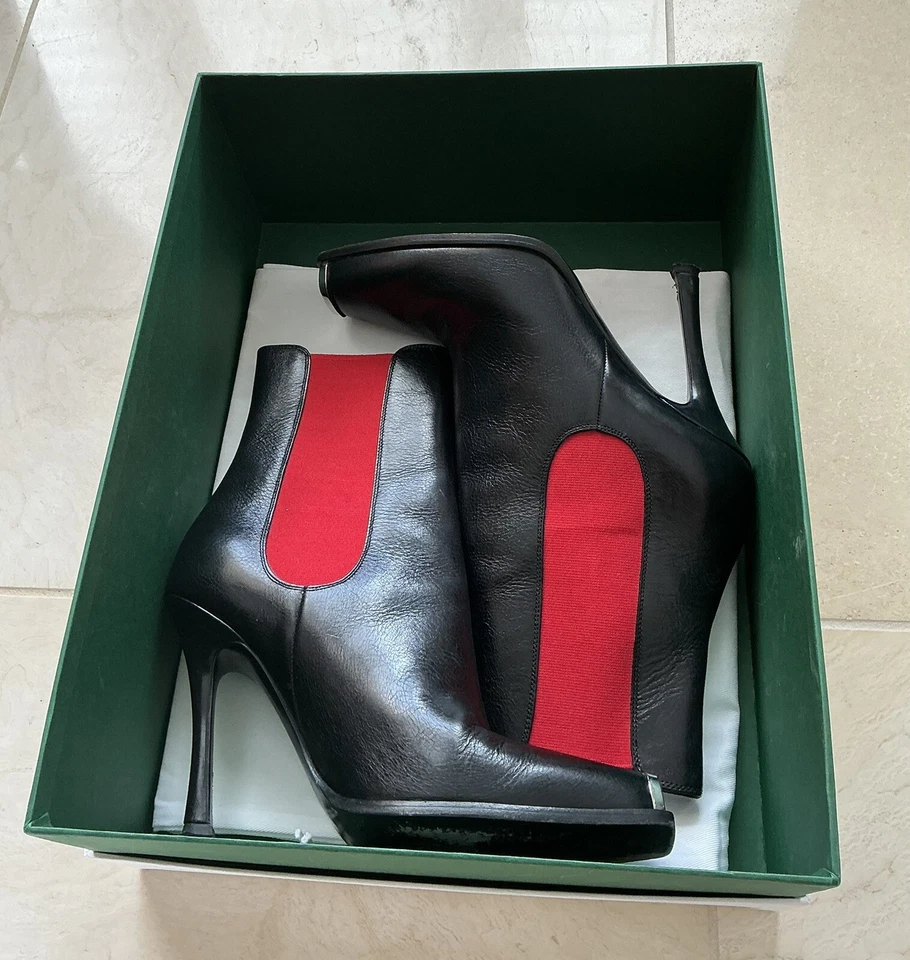 CALVIN KLEIN 205W39NYC Leather Printed Chelsea Ankle Boots Black Red Size 38 - Image 4 of 4