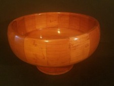 VTG Handcrafted Solid Wood 5-1/4" H 8-7/8" Dia Round Lathe Turned Pedestal Bowl